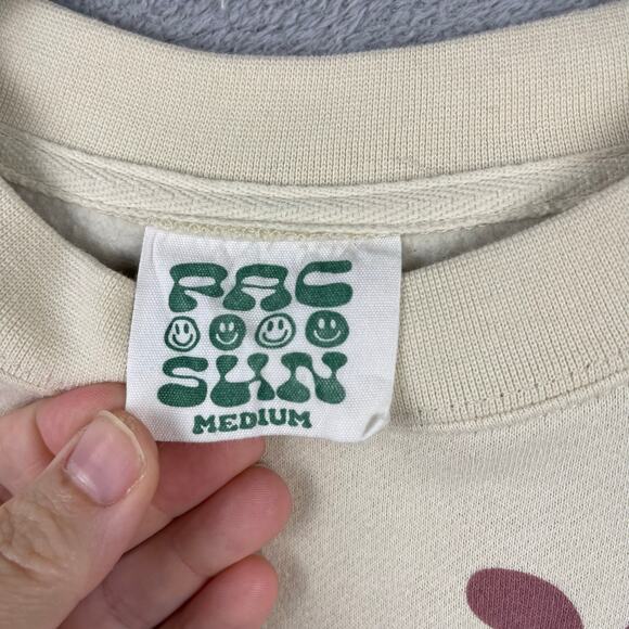 PacSun Mens Sweatshirt SZ M Retro Chenille Patch Hippie Fleece You're Too Kind - Picture 5 of 9